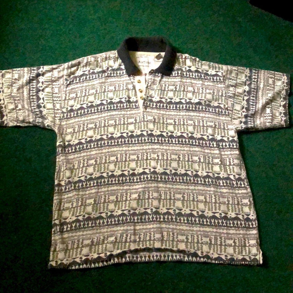 Oldschool 5 button polo Tribal Pattern L